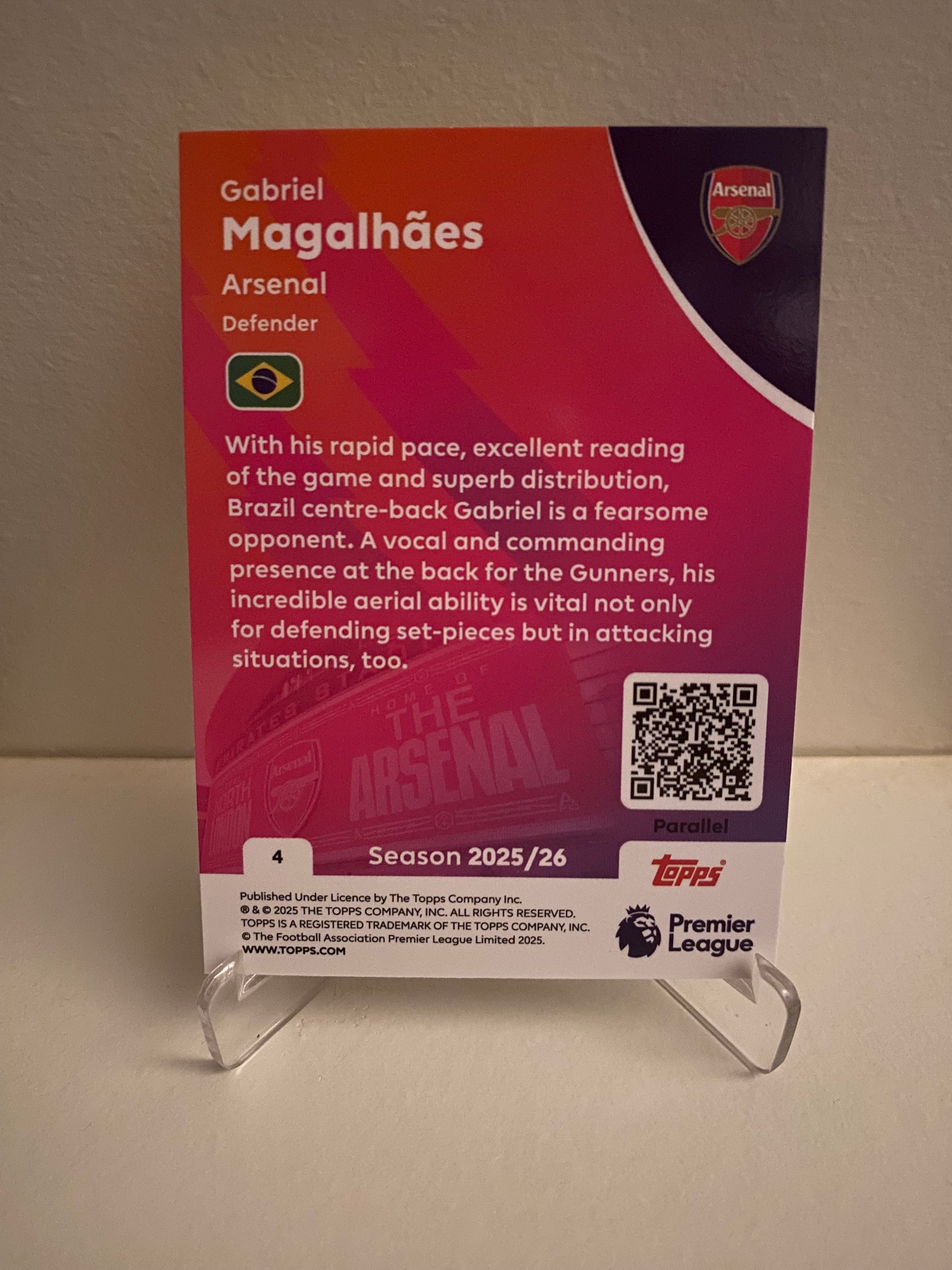 Fodbold kort Topps Premier League 2025/2026 - Yellow Parallel Gabriel Magalhaes 92/299 - Pokedexet