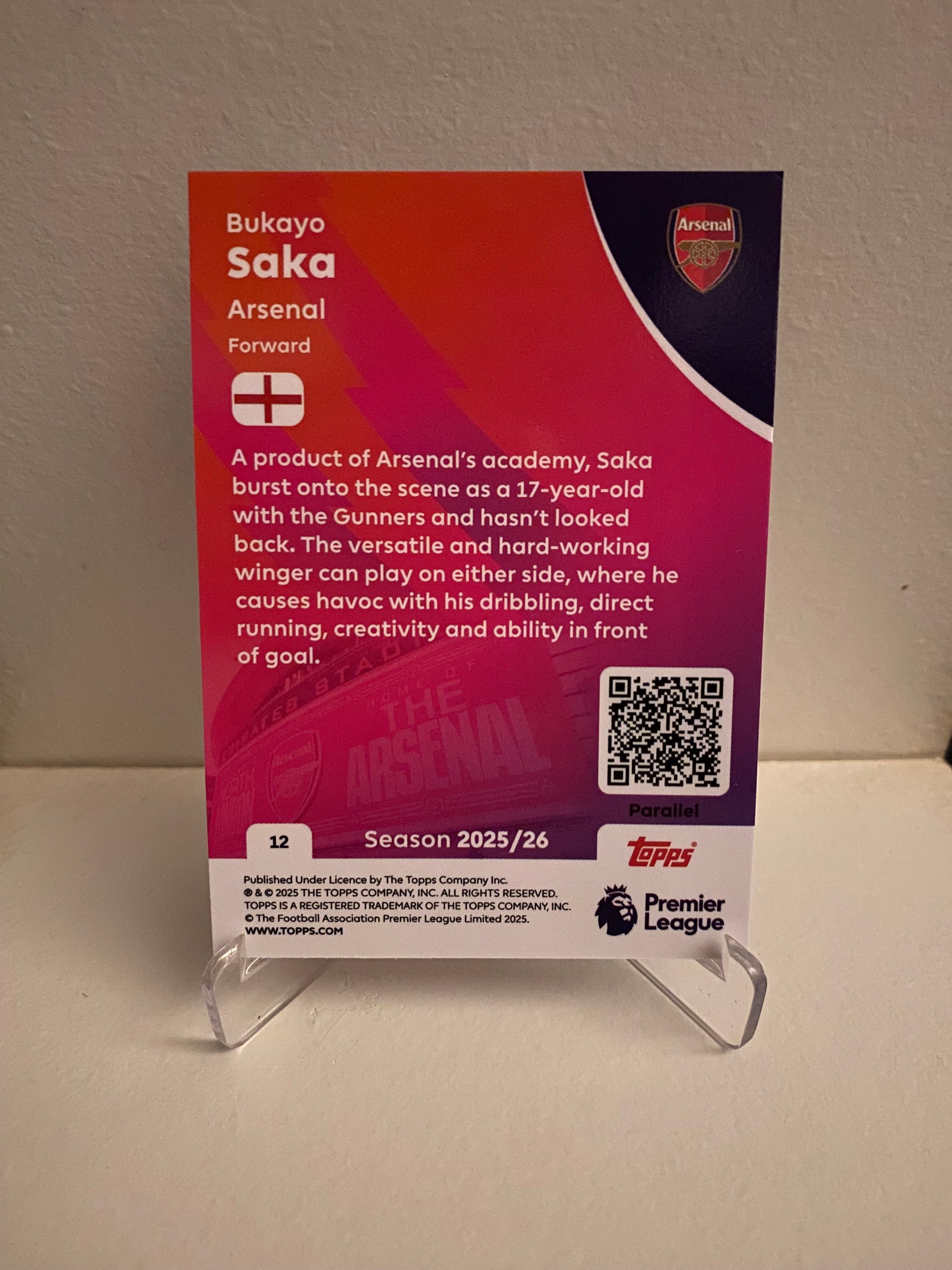 Fodbold kort Topps Premier League 2025/2026 - Blue Parallel Bukayo Saka - Pokedexet