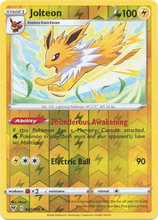 Pokemon Sword & Shield Vivid Voltage Jolteon Reverse Holofoil (47/185)